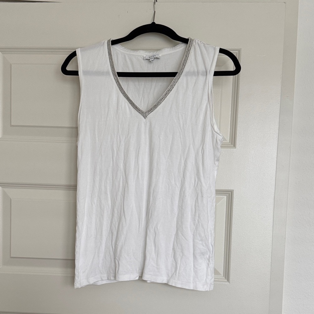 Reiss White Tank Top with Silver Accents